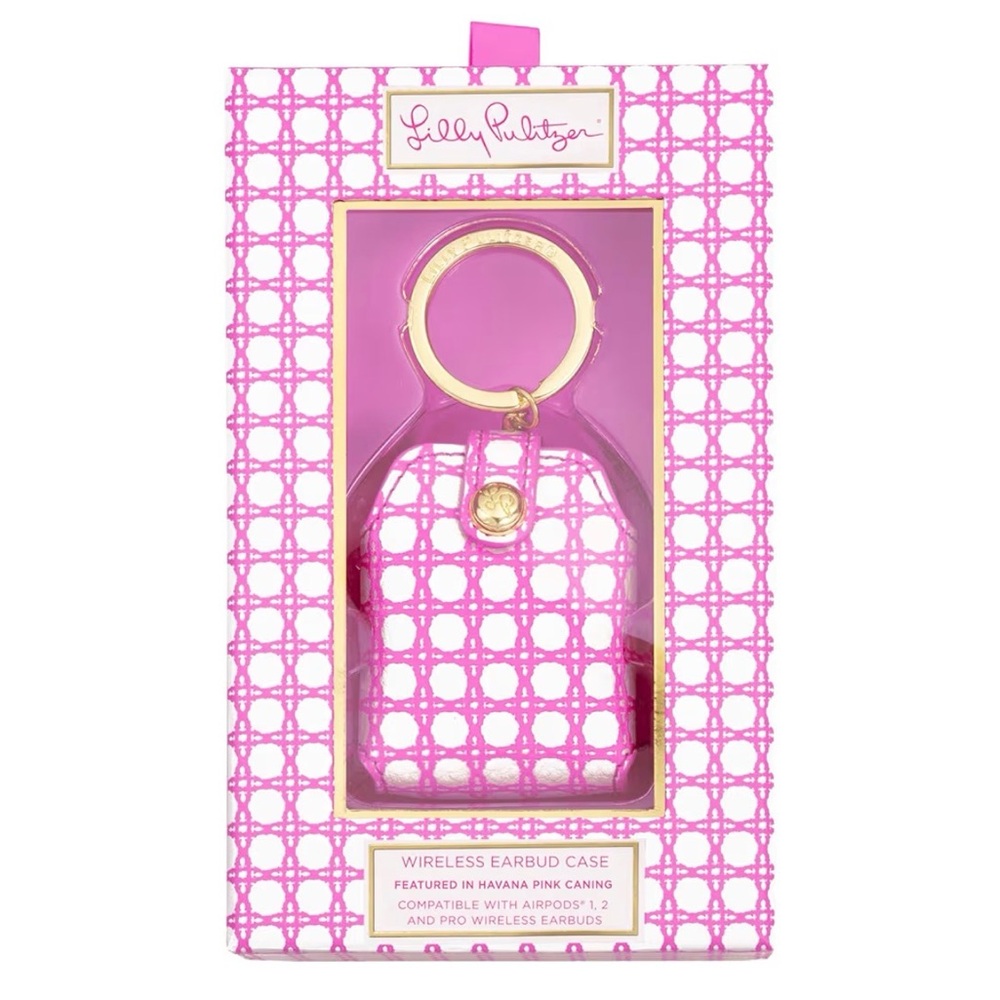 Lilly Pulitzer Leatherette AirPods Holder, Havana Pink Caning
